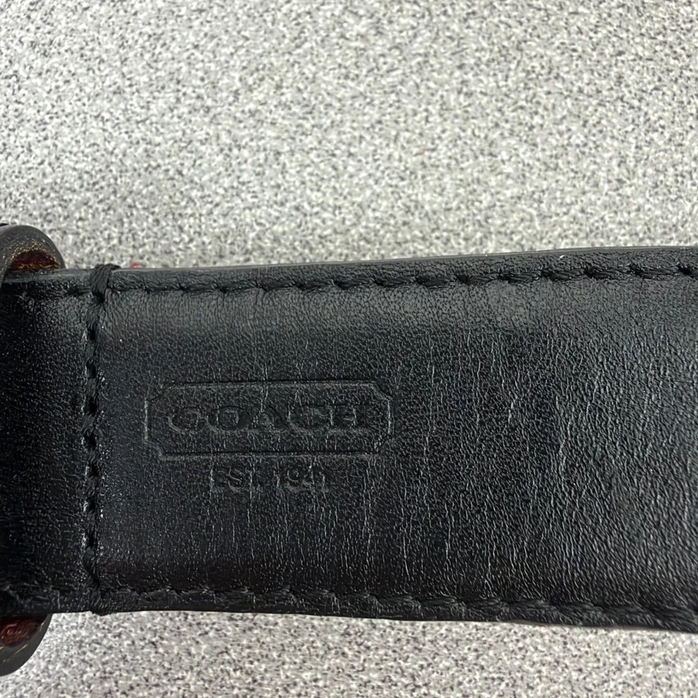 Coach Belt Mens 38 Black Leather Silver Buckle Dress Casual Solid Brass 5954 1